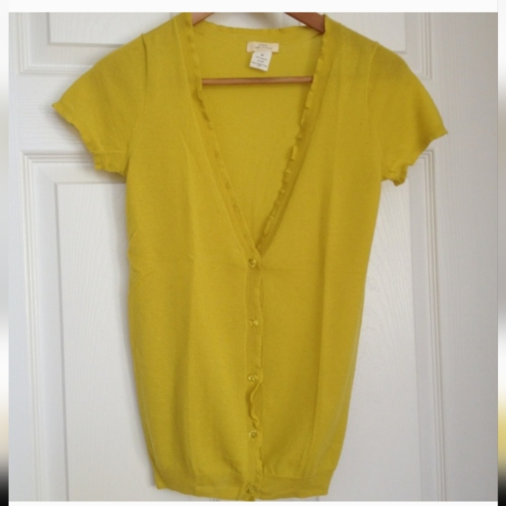 JCrew 100% Cashmere Yellow Short Sleeve Cardigan XS